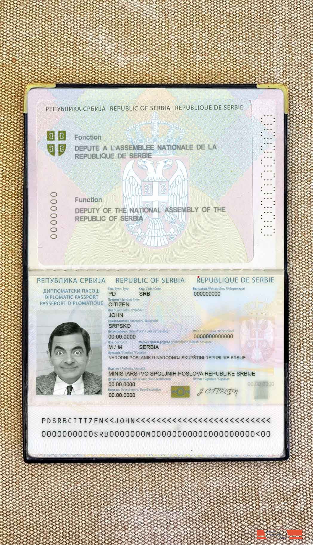 Serbia diplomatic passport (2008 2016) photo look PSD template